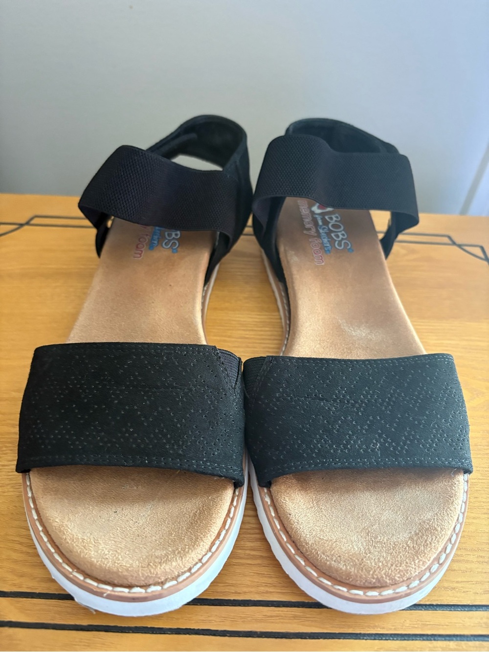 BOBS from Skechers Women's Black Open-Toe Elastic Strap Sandals